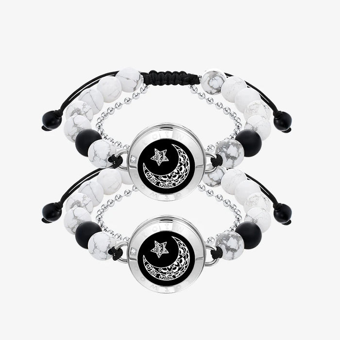 Moon Light Up And Vibrate Long Distance Agate Touch Communication Bracelets For Couples