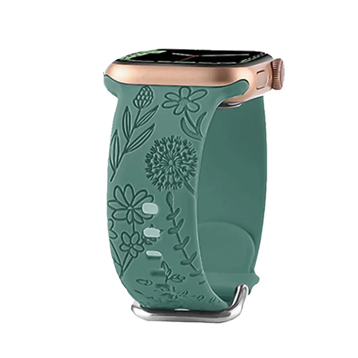 Pine Green Dandelion Floral Theme Design Silicone Apple Watch Band On Sale