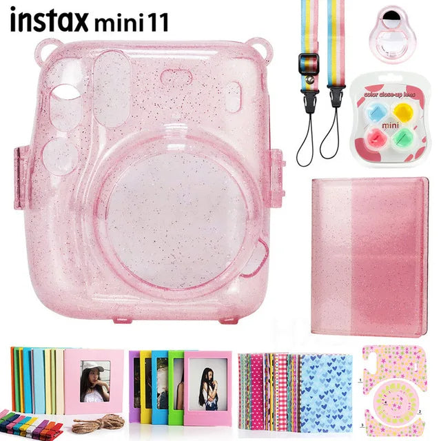 Fujifilm Instax Mini 11 Camera Glitter Pink Clear Case Accessories Gift Set On Sale