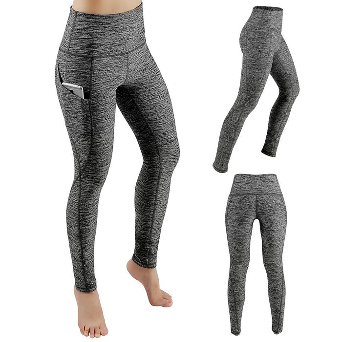 Grey High Waisted Side Pocket Solid Sport Leggings On Sale