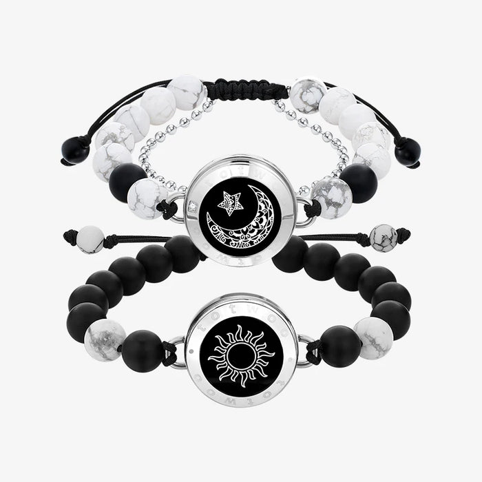 Sun Moon Light Up And Vibrate Long Distance Agate Touch Communication Bracelets For Couples