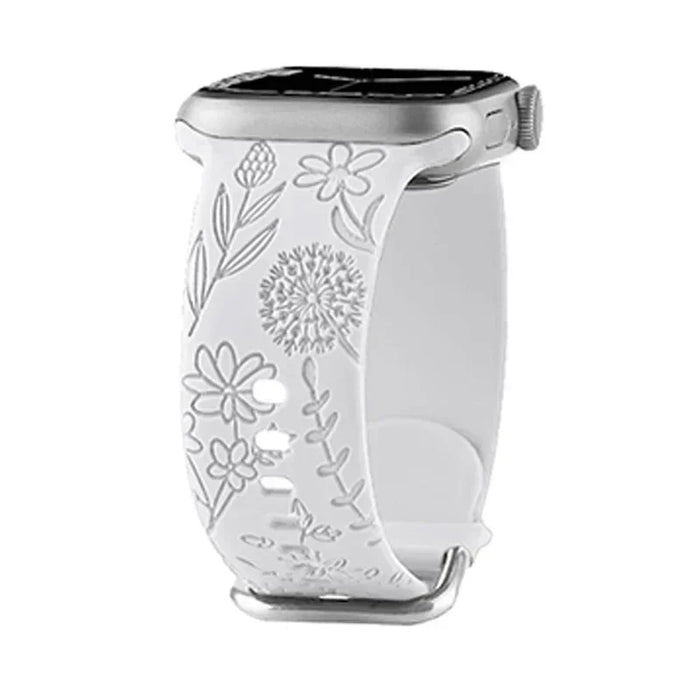White Dandelion Floral Theme Design Silicone Apple Watch Band On Sale