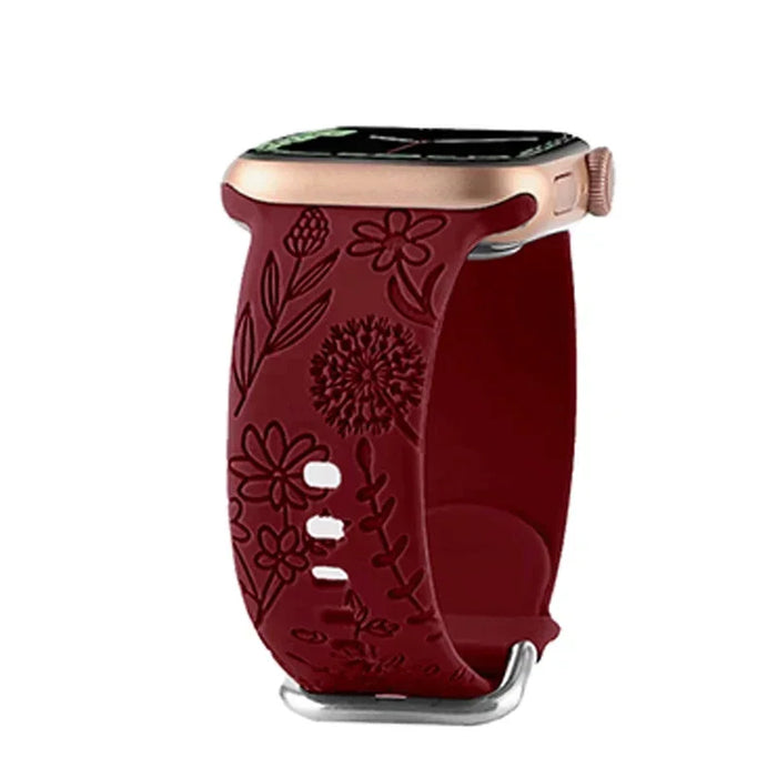 Wine Red Dandelion Floral Theme Design Silicone Apple Watch Band On Sale