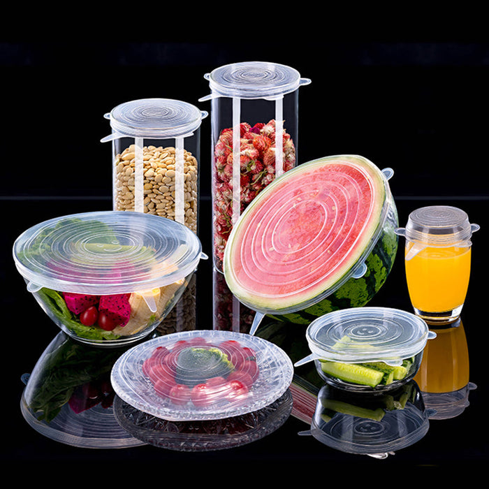 6 Pcs Per Set Eco-friendly Stretchy Silicone Food Storage Container Lids On Sale