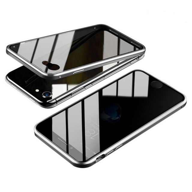 Silver Magnetic Privacy Anti-peeping Tempered Glasses iPhone Case On Sale