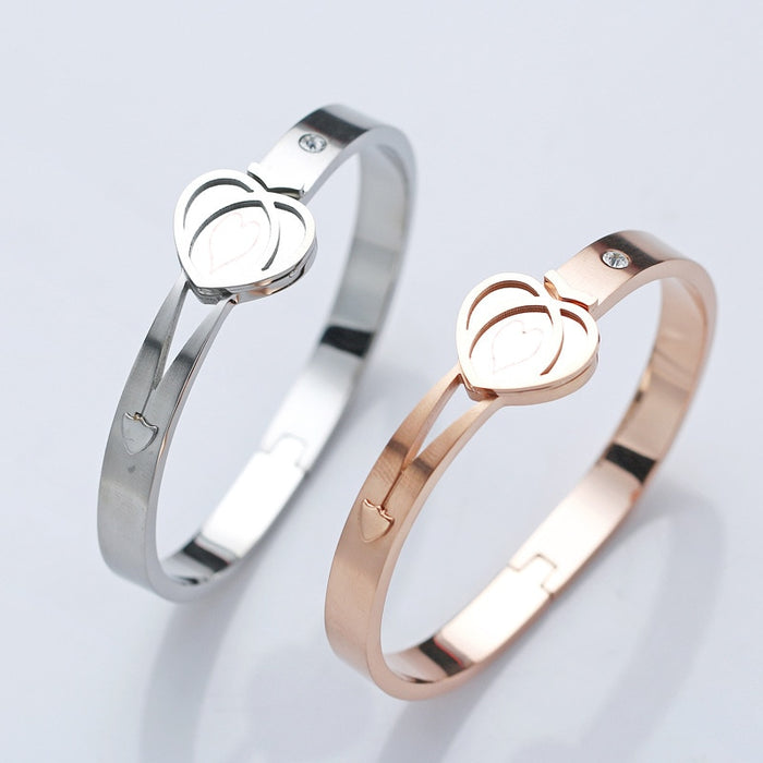 Concentric Lock Key Stainless Steel Couple Bracelet and Necklace Sets On Sale