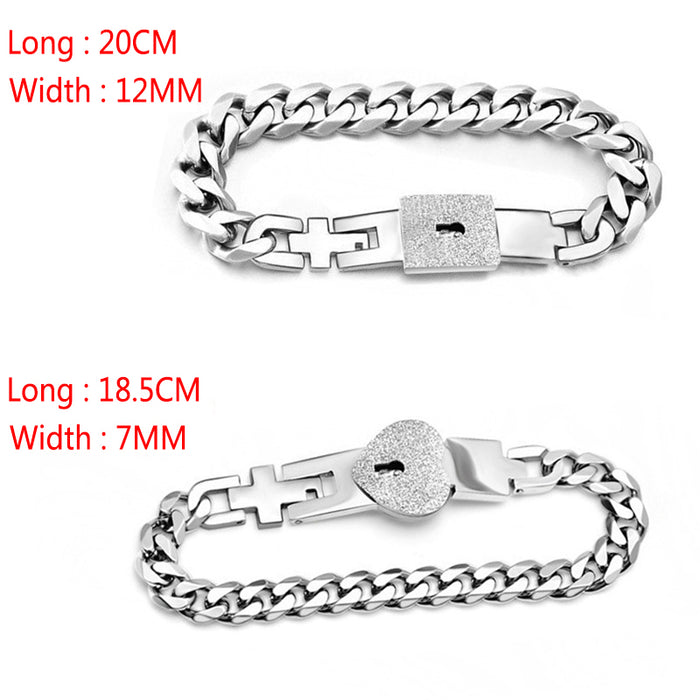 1 Pair Heart and Square Concentric Lock Key Couple Chain Bracelet