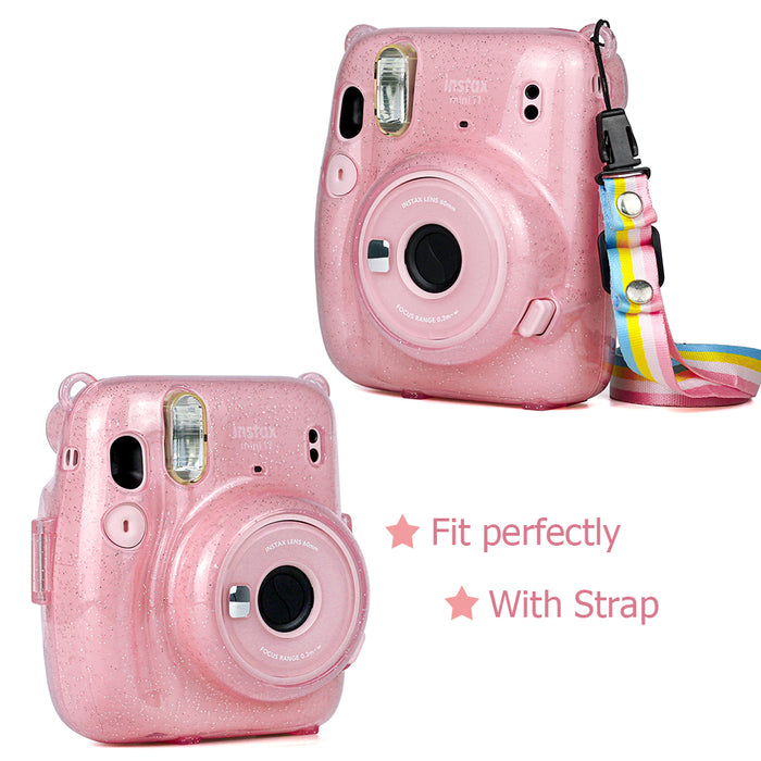 Fujifilm Instax Mini 11  Camera Pink Glitter Hard Case With Rainbow Strap On Sale