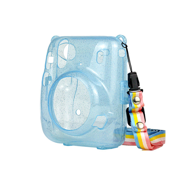 Fujifilm Instax Mini 11  Camera Blue Glitter Hard Case With Rainbow Strap On Sale