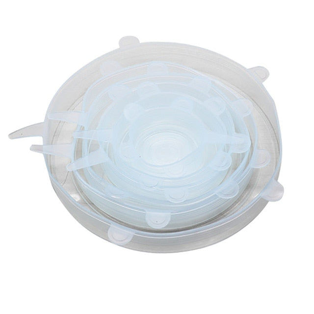 6 Pcs Per Set Eco-friendly Stretchy White Silicone Food Storage Container Lids On Sale