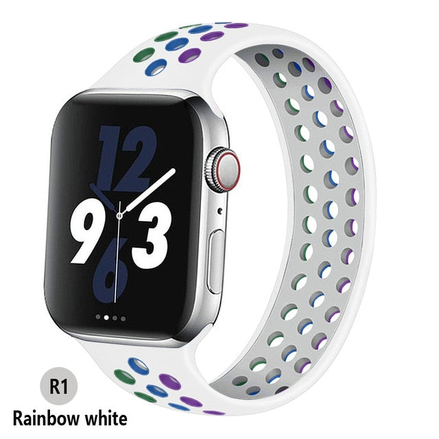 Rainbow White NIKE Sport Solo Band for Apple Watch Strap On Sale