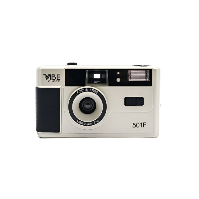 Champagne Silver Vibe Photo 501F Vintage 35mm Reusable Film Camera On Sale