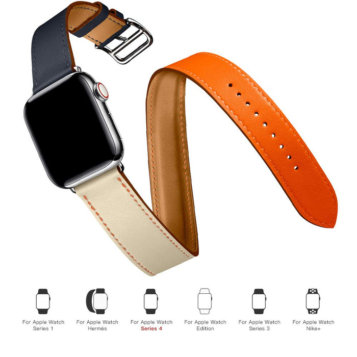 Double Tour Genuine Leather Wrap Bracelet For Apple Watch Series 38mm, 40mm, 41mm, 42mm, 44mm, 45mm, 46mm, 49mm All Models On Sale