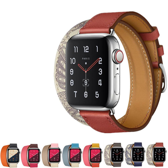 Double Tour Genuine Leather Wrap Bracelet For Apple Watch Series 38mm, 40mm, 41mm, 42mm, 44mm, 45mm, 46mm, 49mm All Models On Sale