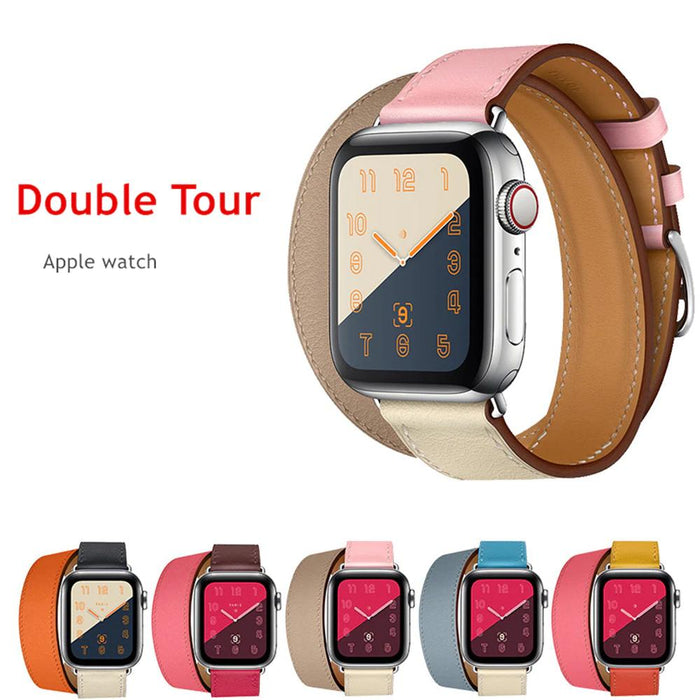 Double Tour Leather Wrap Watch Bracelet For Apple iWatch On Sale
