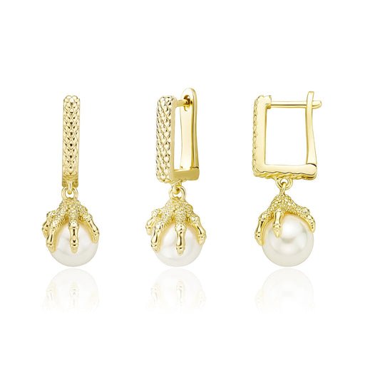 Gold Dragon Claw Pearl Earrings On Sale