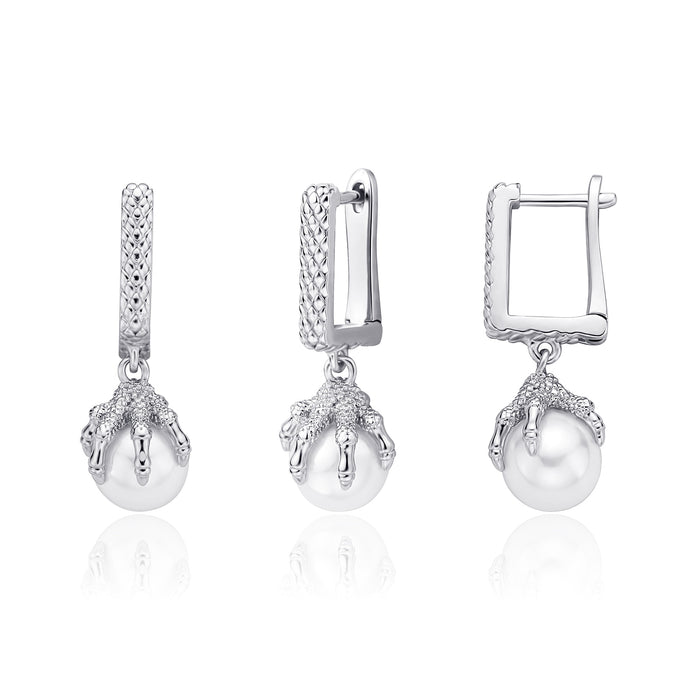 Silver Dragon Claw Pearl Earrings On Sale