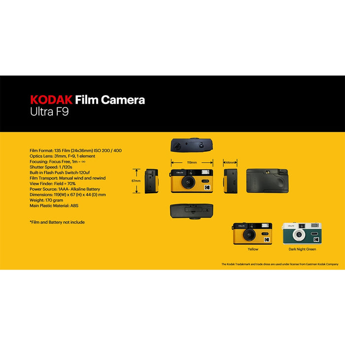 KODAK Vintage Retro Ultra F9 35mm Reusable Film Camera Bundle