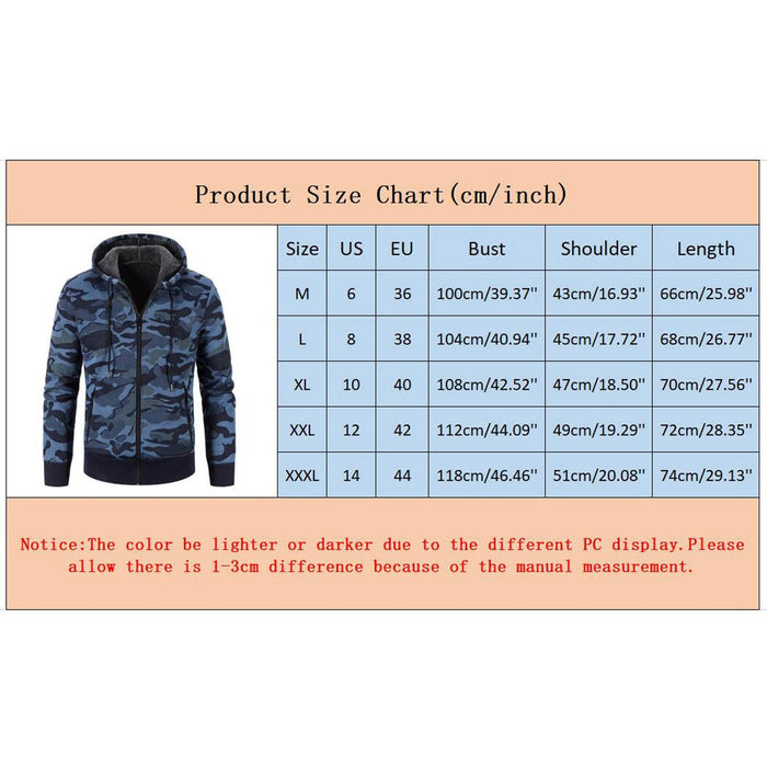 Size Chart: Camouflage Warm Fleece Men Jackets