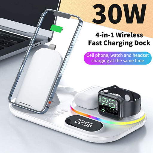 SALE 4 in 1 Wireless Fast Qi Charger With Time Display