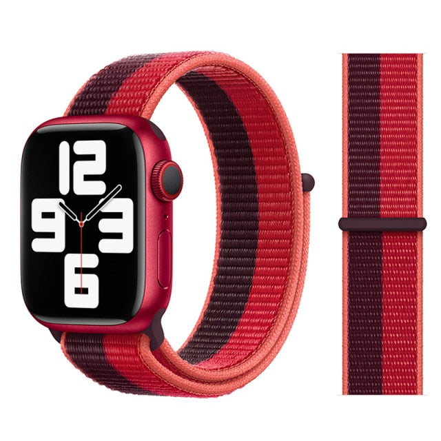 New Red Nylon Watch Strap For Apple Watch 38mm, 40mm, 42mm, 44 mm On Sale
