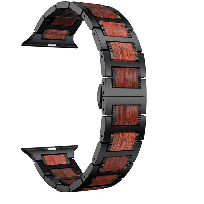 Top 316L Stainless Steel Metal And Natural Red Sandalwood Watch Band For Apple Watch Series On Sale