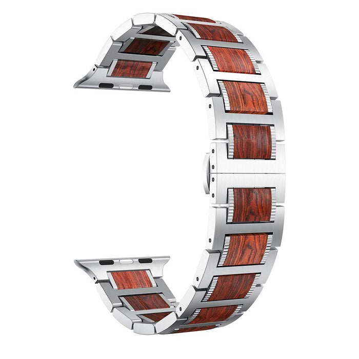 Top 316L Stainless Steel Metal And Natural Red Sandalwood Watch Band For Apple Watch Series On Sale