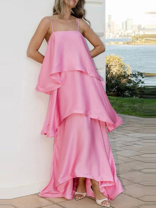 Chic Layered Ruffle Tiered Pink Dress On Sale