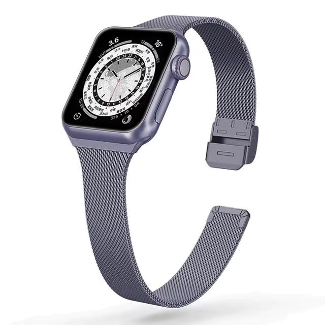 Space Gray Color Slim Stainless Steel Mesh Adjustable Watch Band for Apple Watch Series 10, 9, 8, 7, SE, 6, 5, 4, 3 and Ultra On Sale