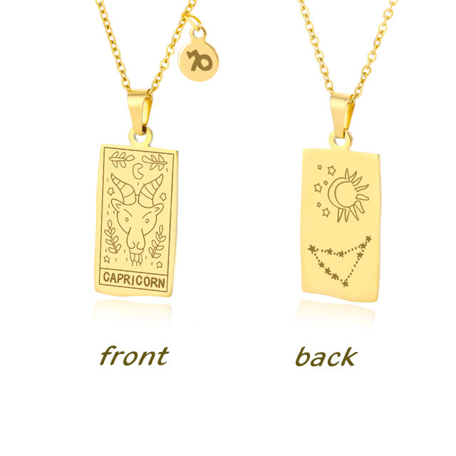 Gold Capricorn Zodiac Sign Stainless Steel Pendant Necklace – Tarot Card Style Constellation Necklace for Women On Sale