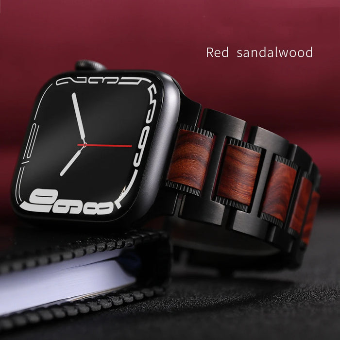 Top 316L Stainless Steel Metal And Natural Red Sandalwood Watch Band For Apple Watch Series On Sale
