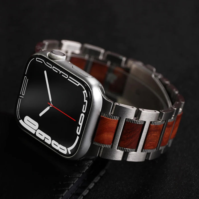 Top 316L Stainless Steel Metal And Natural Red Sandalwood Watch Band For Apple Watch Series On Sale