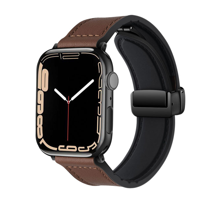 Dark Brown Genuine Leather Magnetic Buckle Watch Band For Apple Watch Series On Sale