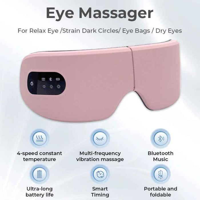 Foldable 4D Smart Eye Massager With Heat Compression Bluetooth Music Function On Sale
