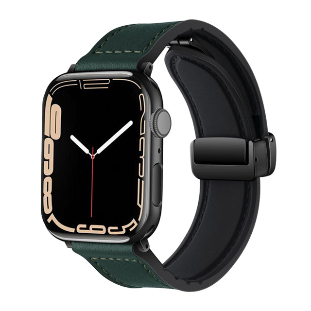 Green Genuine Leather Magnetic Buckle Watch Band For Apple Watch Series On Sale