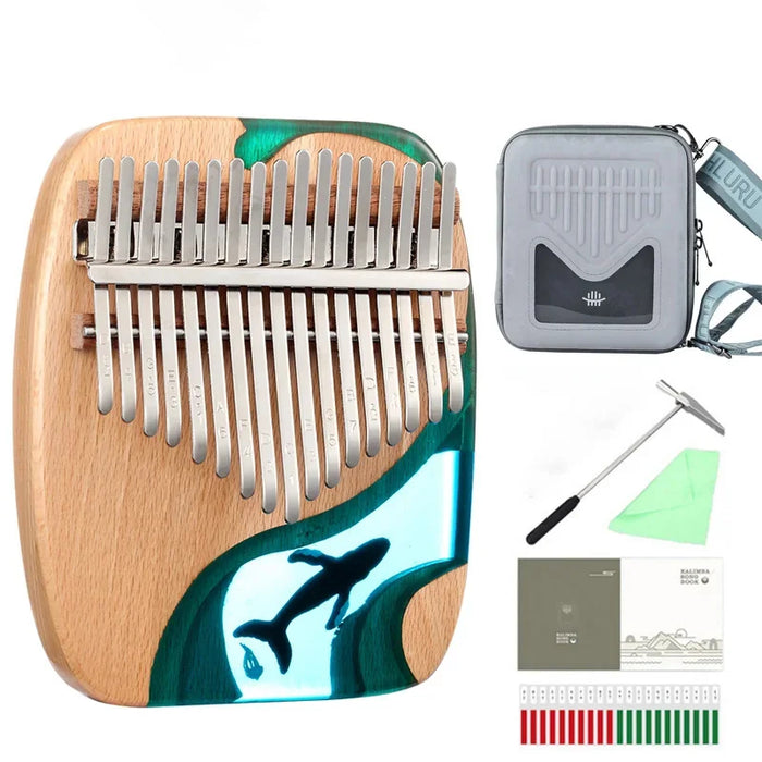 17 Key Gift Set - Ocean Blue Whale Theme Beech Wood Kalimba With Epoxy Resin Design Thumb Piano On Sale