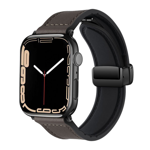 Gray Genuine Leather Magnetic Buckle Watch Band For Apple Watch Series On Sale