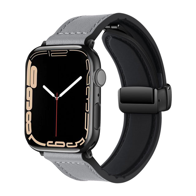 Gray Brown Genuine Leather Magnetic Buckle Watch Band For Apple Watch Series On Sale