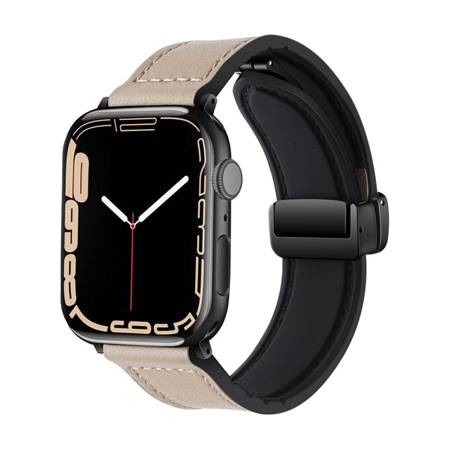 Apricot Genuine Leather Magnetic Buckle Watch Band For Apple Watch Series On Sale