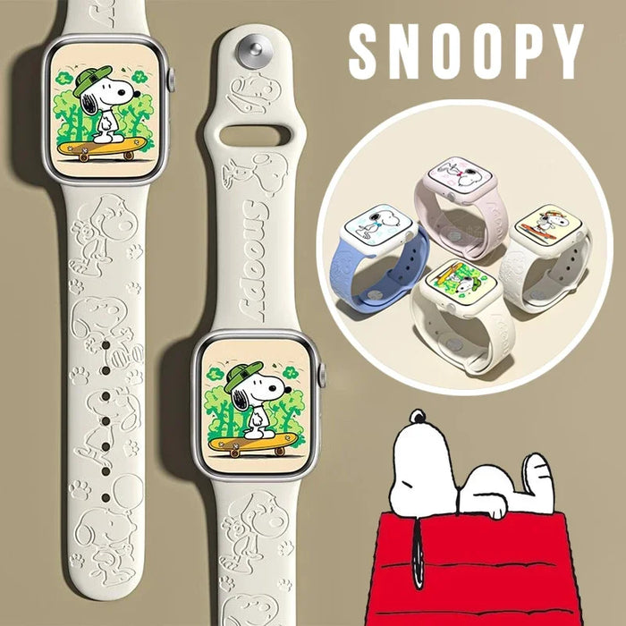 Snoopy Friends Theme Design Silicone Apple Watch Band 49mm, 41mm, 45mm, 44mm, 42mm, 40mm, 38mm On Sale