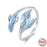 925 Sterling Silver White Gold Plated Enamel Whale Adjustable Ring On Sale