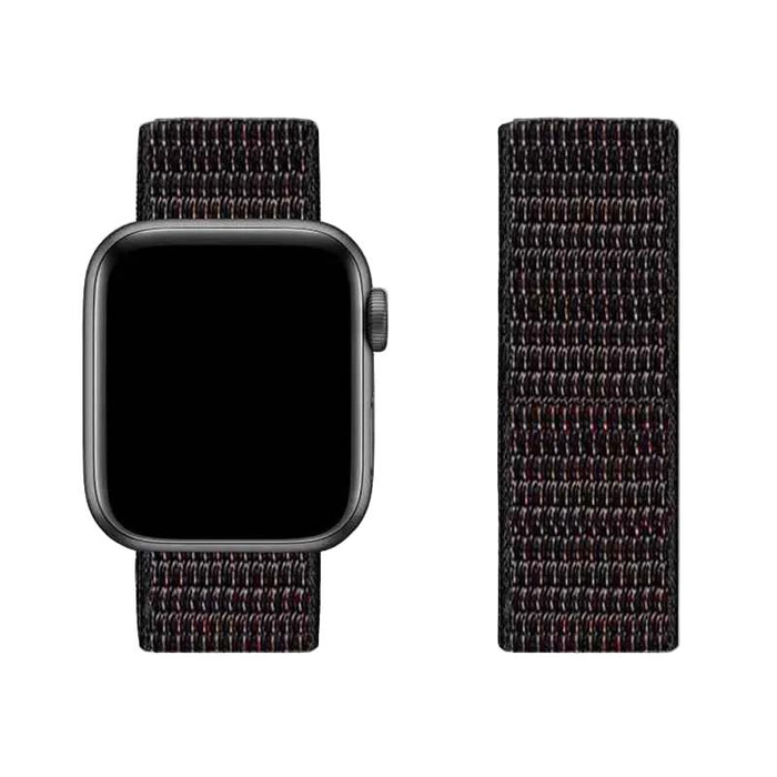 Red Black Nylon Watch Straps Collection For Apple Watch 38mm, 40mm, 41mm, 42mm, 44mm, 46mm, 45mm, 49mm On Sale