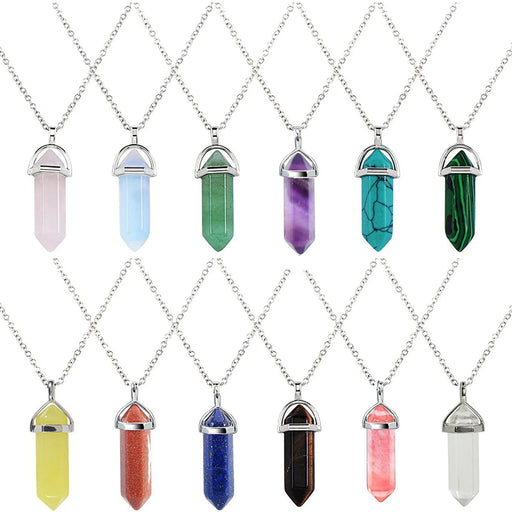 Natural Quartz Crystal Hexagonal Pillar Bullet Pendant Necklaces On Sale