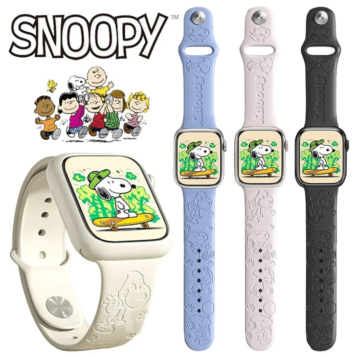 Snoopy Friends Theme Design Silicone Apple Watch Band 49mm, 41mm, 45mm, 44mm, 42mm, 40mm, 38mm On Sale