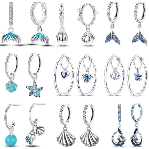 Elegant Ocean-Inspired 925 Sterling Silver Hoop Earrings Optional Luminous Accent On Sale