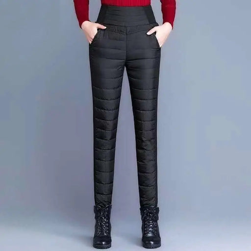 Windproof High-Waisted Black Classic Duck Down Skinny Snow Pants On Sale