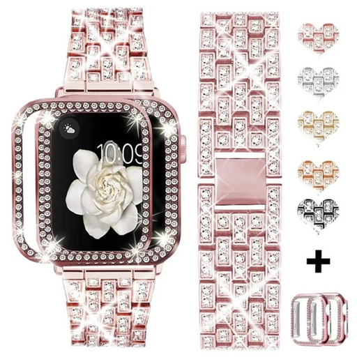 Stainless steel rhinestones strap with case for Apple watch band 40mm, 41mm, 42mm, 44mm, 45mm, 46mm, 49mm On Sale