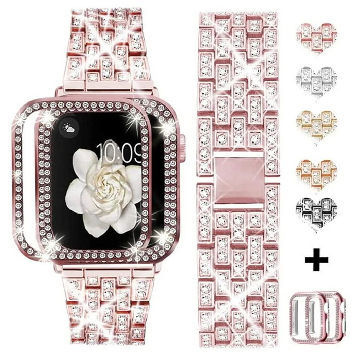 Stainless steel rhinestones strap with case for Apple watch band 40mm, 41mm, 42mm, 44mm, 45mm, 46mm, 49mm On Sale