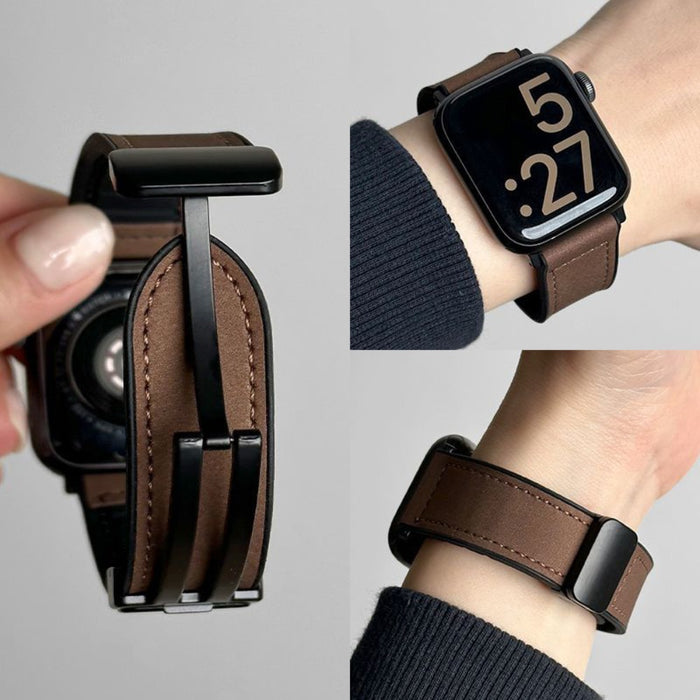 Genuine Leather Magnetic Buckle Watch Band For Apple Watch Series On Sale