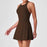Chic Cross Back Sporty Tennis Dress In Dark Brown On Sale